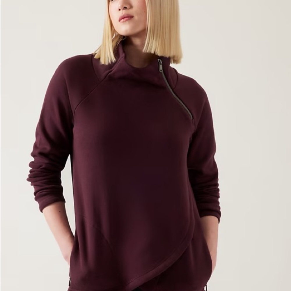 Athleta Women's Burgundy Asymmetrical Zip Sweatshirt